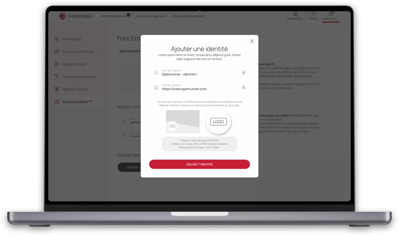 Ordinateur mettant en avant le changement de mot de passe sur OpenRunner
